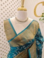 Tussar silk with vine, leafy print and golden zari work - Image 11