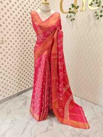 Tussar silk with vine, leafy print and golden zari work - Image 9
