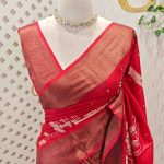 Tussar silk with small round,flowing designs and golden zari work
