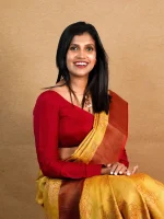 Tussar silk with dotted floral and leafy digital print and sequence, golden zari work - Image 2