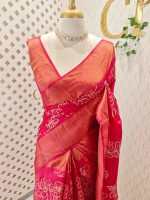 Tussar silk with dotted floral and leafy digital print and sequence, golden zari work - Image 6