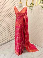 Tussar silk with dotted floral and leafy digital print and sequence, golden zari work - Image 8