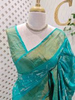 Tussar silk with random floral digital print and golden zari highlighting - Image 11