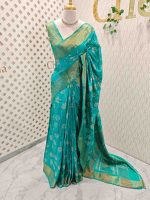 Tussar silk with random floral digital print and golden zari highlighting - Image 12