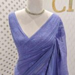 Chandheri with flower, leafy chicken kaari motif and crochet like pattern on border and pallu