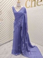 Chandheri with flower, leafy chicken kaari motif and crochet like pattern on border and pallu - Image 3