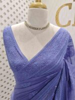Chandheri with flower, leafy chicken kaari motif and crochet like pattern on border and pallu - Image 2