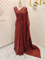 Chandheri with flower, leafy chicken kaari motif and crochet like pattern on border and pallu - Image 12