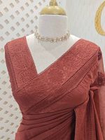 Chandheri with flower, leafy chicken kaari motif and crochet like pattern on border and pallu - Image 11