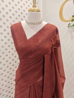Chandheri with flower, leafy chicken kaari motif and crochet like pattern on border and pallu - Image 10