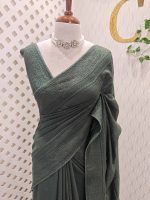 Chandheri with flower, leafy chicken kaari motif and crochet like pattern on border and pallu - Image 13