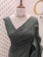 Chandheri with flower, leafy chicken kaari motif and crochet like pattern on border and pallu - Image 14