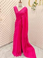 Chandheri with flower, leafy chicken kaari motif and crochet like pattern on border and pallu - Image 18