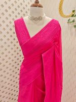 Chandheri with flower, leafy chicken kaari motif and crochet like pattern on border and pallu - Image 16