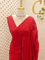 Chandheri with flower, leafy chicken kaari motif and crochet like pattern on border and pallu - Image 19