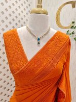 Chandheri with flower, leafy chicken kaari motif and crochet like pattern on border and pallu - Image 23