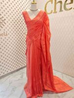 Chandheri with flower, leafy chicken kaari motif and crochet like pattern on border and pallu - Image 6