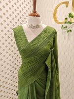 Chandheri with flower, leafy chicken kaari motif and crochet like pattern on border and pallu - Image 25