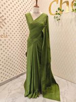 Chandheri with flower, leafy chicken kaari motif and crochet like pattern on border and pallu - Image 27
