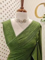 Chandheri with flower, leafy chicken kaari motif and crochet like pattern on border and pallu - Image 26