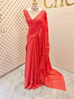 Chandheri with flower, leafy chicken kaari motif and crochet like pattern on border and pallu - Image 9