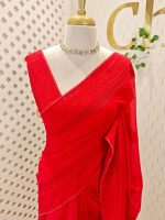 Chandheri with flower, leafy chicken kaari motif and crochet like pattern on border and pallu - Image 28
