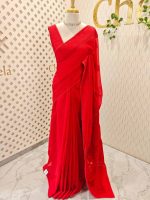 Chandheri with flower, leafy chicken kaari motif and crochet like pattern on border and pallu - Image 30