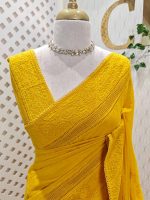 Chandheri with flower, leafy chicken kaari motif and crochet like pattern on border and pallu - Image 35
