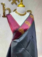 Kanjeevaram saree with vertical stripes on the body and with contrast elegant boarder with paisley motif - Image 2
