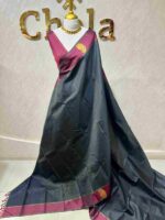 Kanjeevaram saree with vertical stripes on the body and with contrast elegant boarder with paisley motif - Image 3