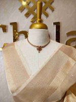 Kerala saree with watercolor style prints on the body and pallu - Image 2
