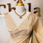Kerala saree with orchid like flower print