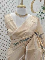 Kerala saree with elegant multi coloured flowers like print - Image 2