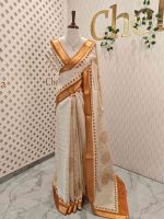 Kerala saree with circle pattern on the body and contrast geometric boarder - Image 6