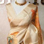Kerala saree with suttle large flower print on the body and pallu 2