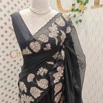 Net kota saree with all-over elegant contrast embroidery and motifs