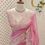 Organza saree with heavy thread and beads work on the boarder portion