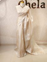 Organsa saree with elegant thread work on boarder along with a scalloped edje - Image 3