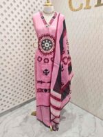 Linen salwar with large contrast coloured thread work on the body and on the neckline - Image 7