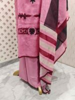 Linen salwar with large contrast coloured thread work on the body and on the neckline - Image 6