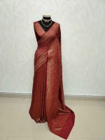 Soft katan with leaf like round shaped patterns all over the main body and boarders with flower motifs - Image 4