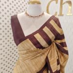 Soft silk with vertical, horizontal thick stripes pattern