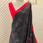 Soft silk with floral printed and geometric pattern