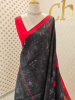 Soft silk with floral printed and geometric pattern
