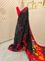 Soft silk with floral printed and geometric pattern - Image 3