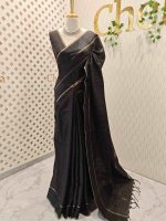 Soft silk saree with dotted lines on the body and with simple plain boarder - Image 15