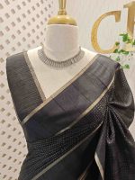 Soft silk saree with dotted lines on the body and with simple plain boarder - Image 14
