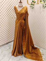 Soft silk saree with dotted lines on the body and with simple plain boarder - Image 18