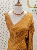 Soft silk saree with dotted lines on the body and with simple plain boarder - Image 17