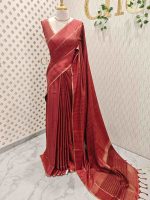 Soft silk saree with dotted lines on the body and with simple plain boarder - Image 3